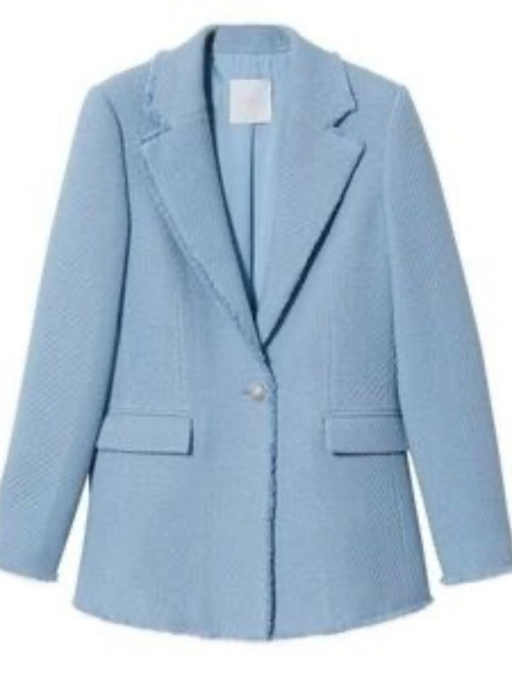 Mango Tweed Blazer Jacket Blue | Frayed Trim | Chanel-Inspired | NWT M